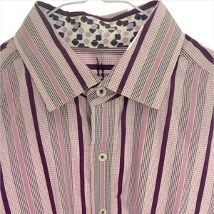 Robert Graham Long Sleeve Button Down Purple Stripe Shirt Size Medium Mens
